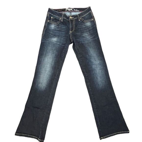 ROCK 47 by Wrangler Boot Cut Embellished Jeans Metallic Gold Women's Size 28 - Picture 2 of 12